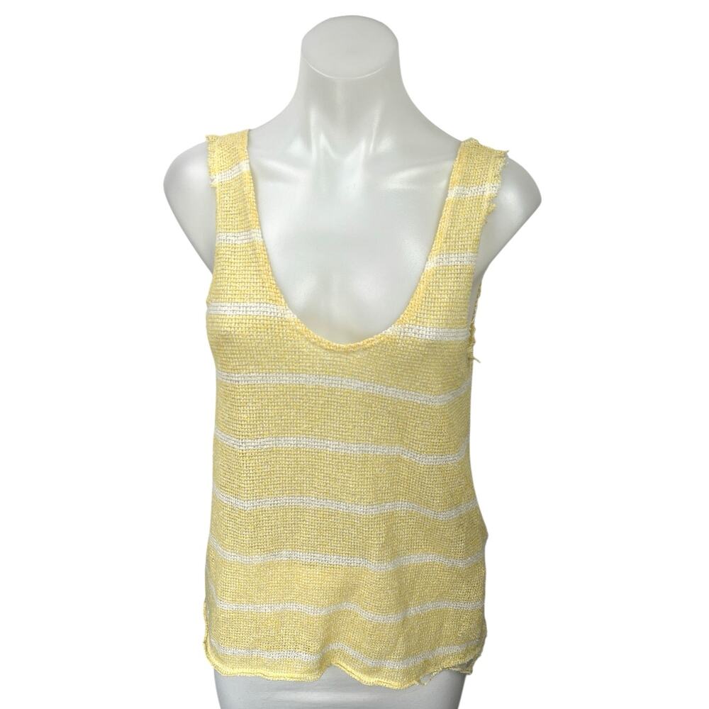 Zara Yellow White Striped Sleeveless Knit Scoop Neck Pullover Tank Top Size S